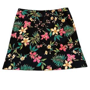 Rafaella Women's Floral Print Mini A-Line Skirts Size 12 Black Stretch Spring